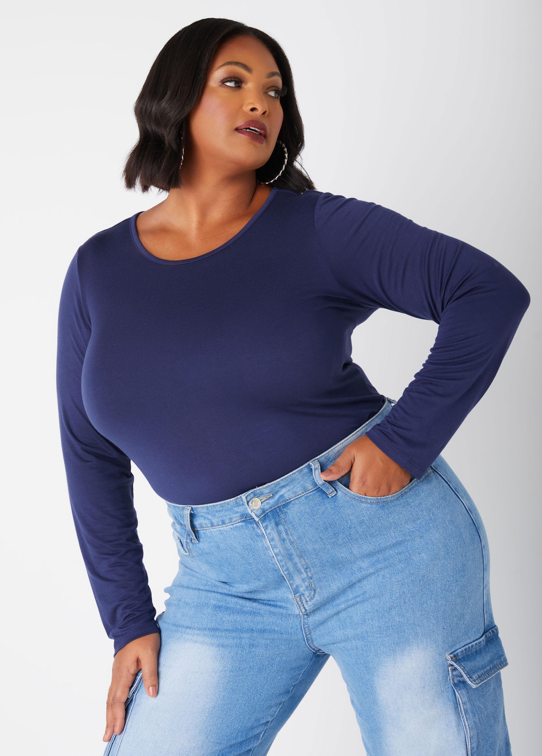 Plus Size Basic Long Sleeve Jersey Tee Ashley Stewart Product Image