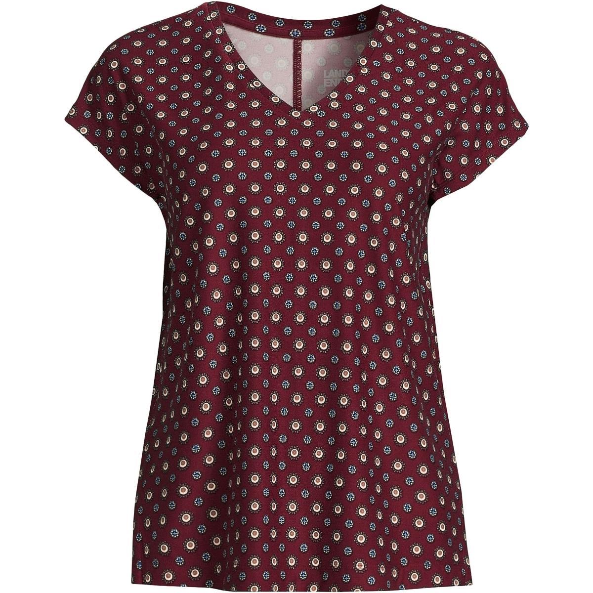 Petite Lands End Short Sleeve Performance Dolman Top, Womens Red Geo Product Image