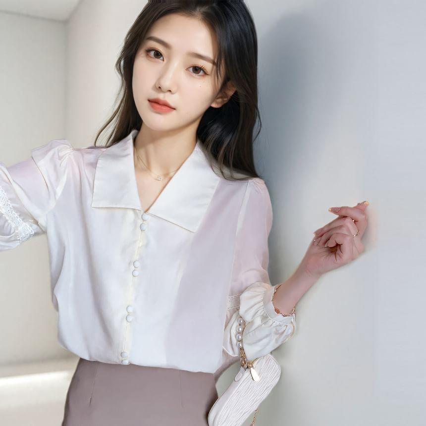 Long-Sleeve Plain Blouse Product Image