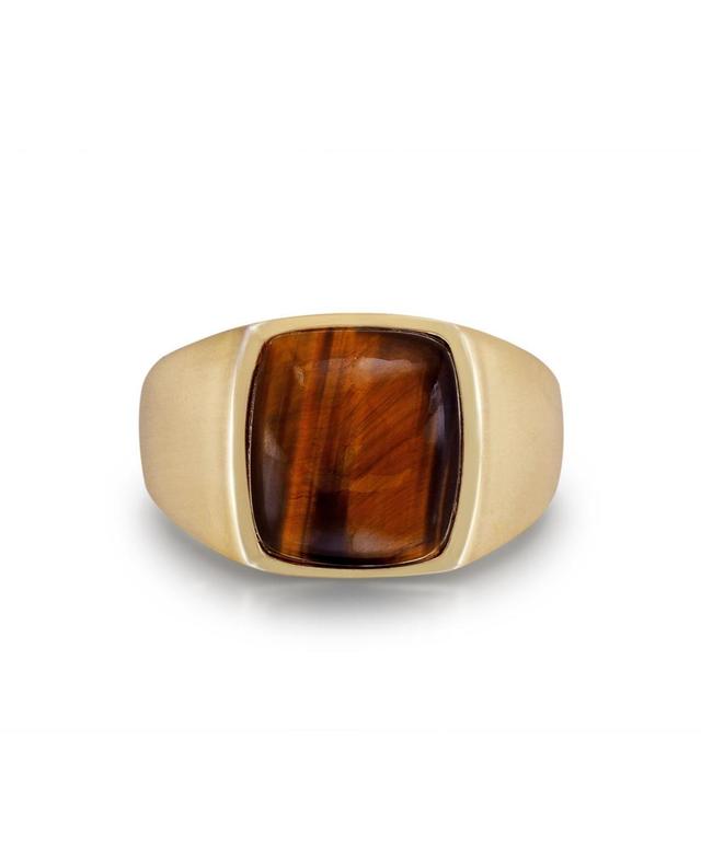 LuvMyJewelry Chatoyant Red Tiger Eye Quartz Gemstone Yellow Gold Plated SIlver Men Signet Ring Product Image