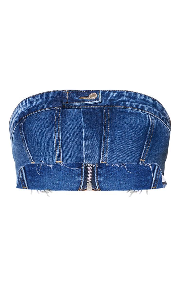 Mid Blue Wash Extreme Cropped Denim Bandeau Top Product Image