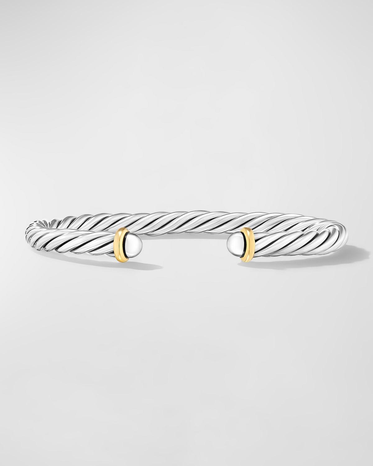 Mens Cable Flex Cuff Bracelet in Silver with 14K Gold, 6mm Product Image