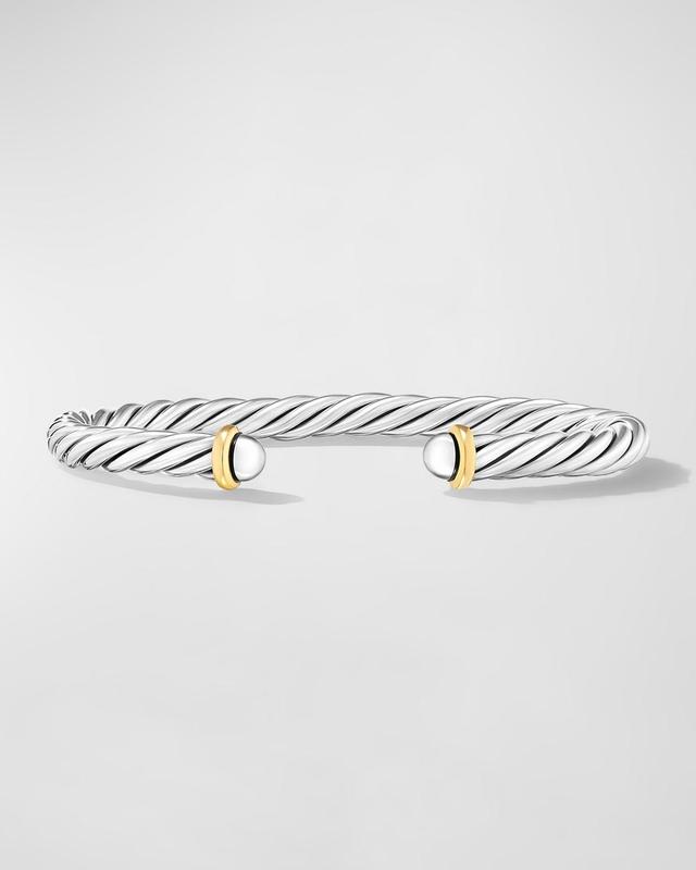 Mens Cable Flex Cuff Bracelet with Gemstone and 14K Gold in Silver, 6mm Product Image