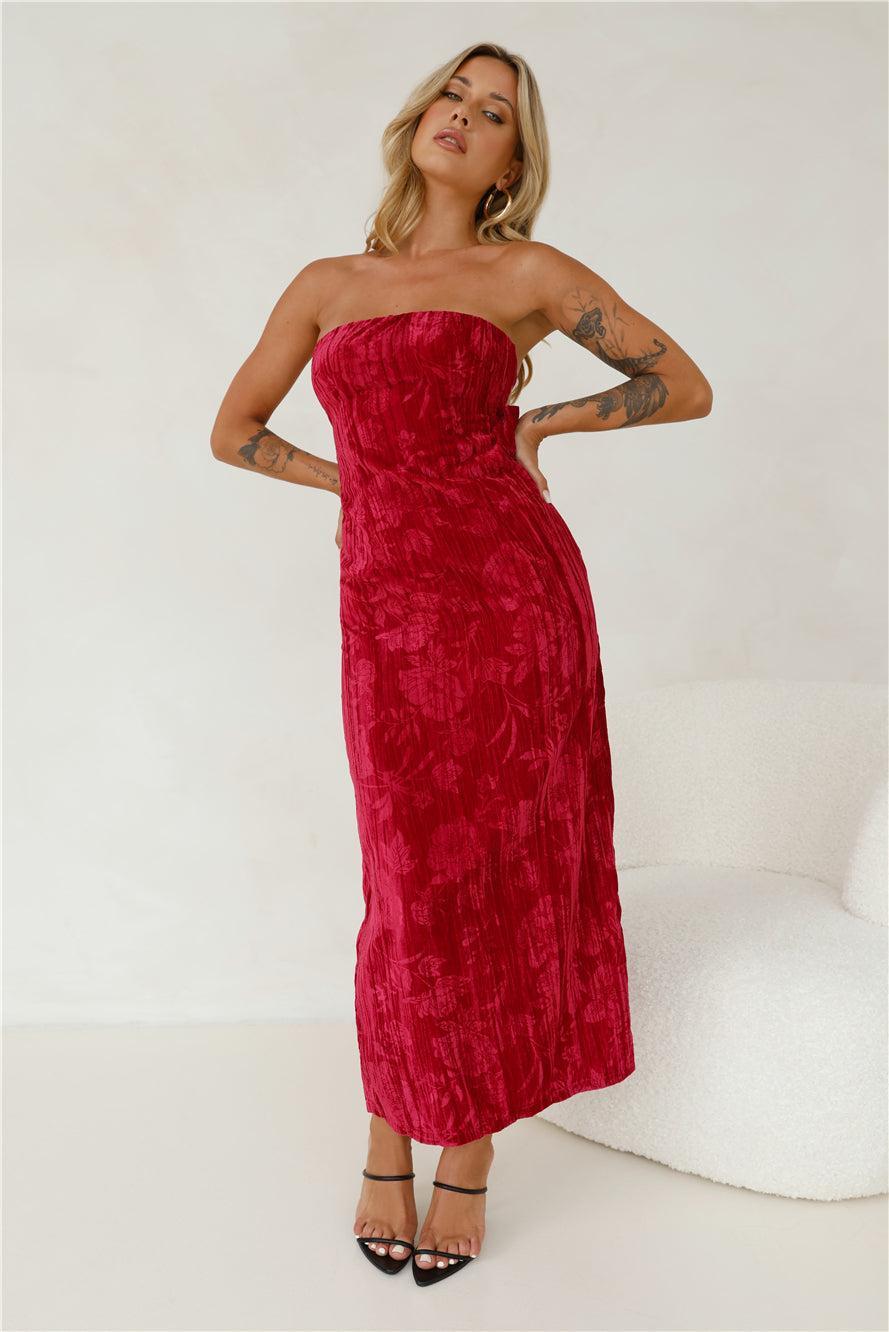 Commotion Strapless Velvet Maxi Dress Red Product Image