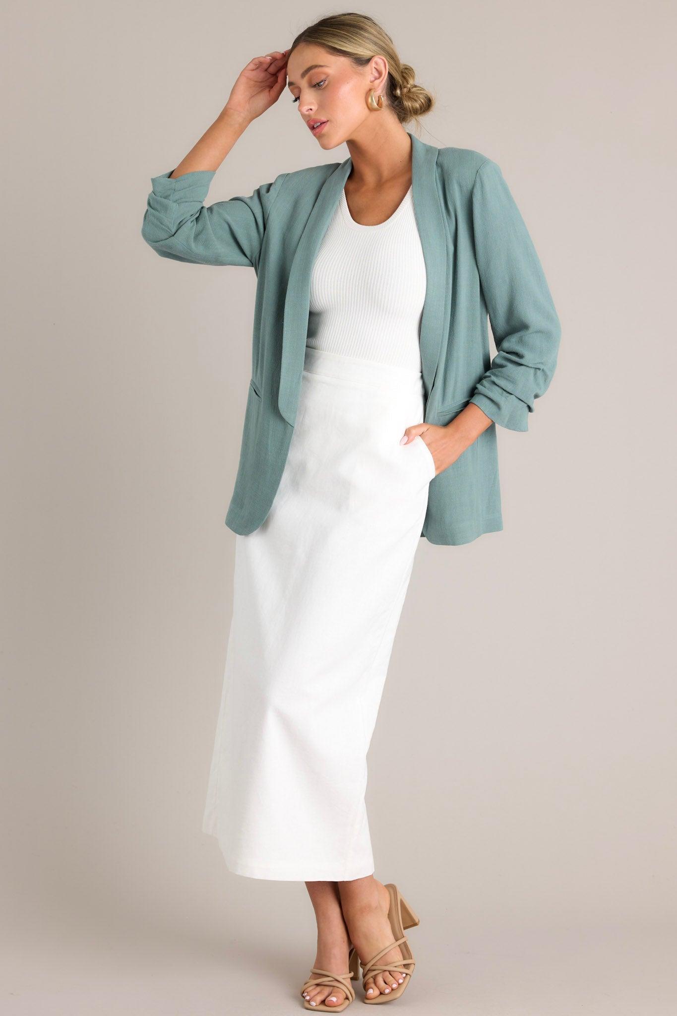 It's My Call Sage Green Linen Blazer Product Image