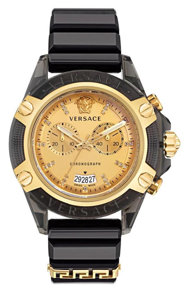 VERSACE Men's Icon Active Swiss Chronograph Diamond (0.15 Ct. T.w.) Black Silicone Strap Watch 44mm In Transparent Black Product Image