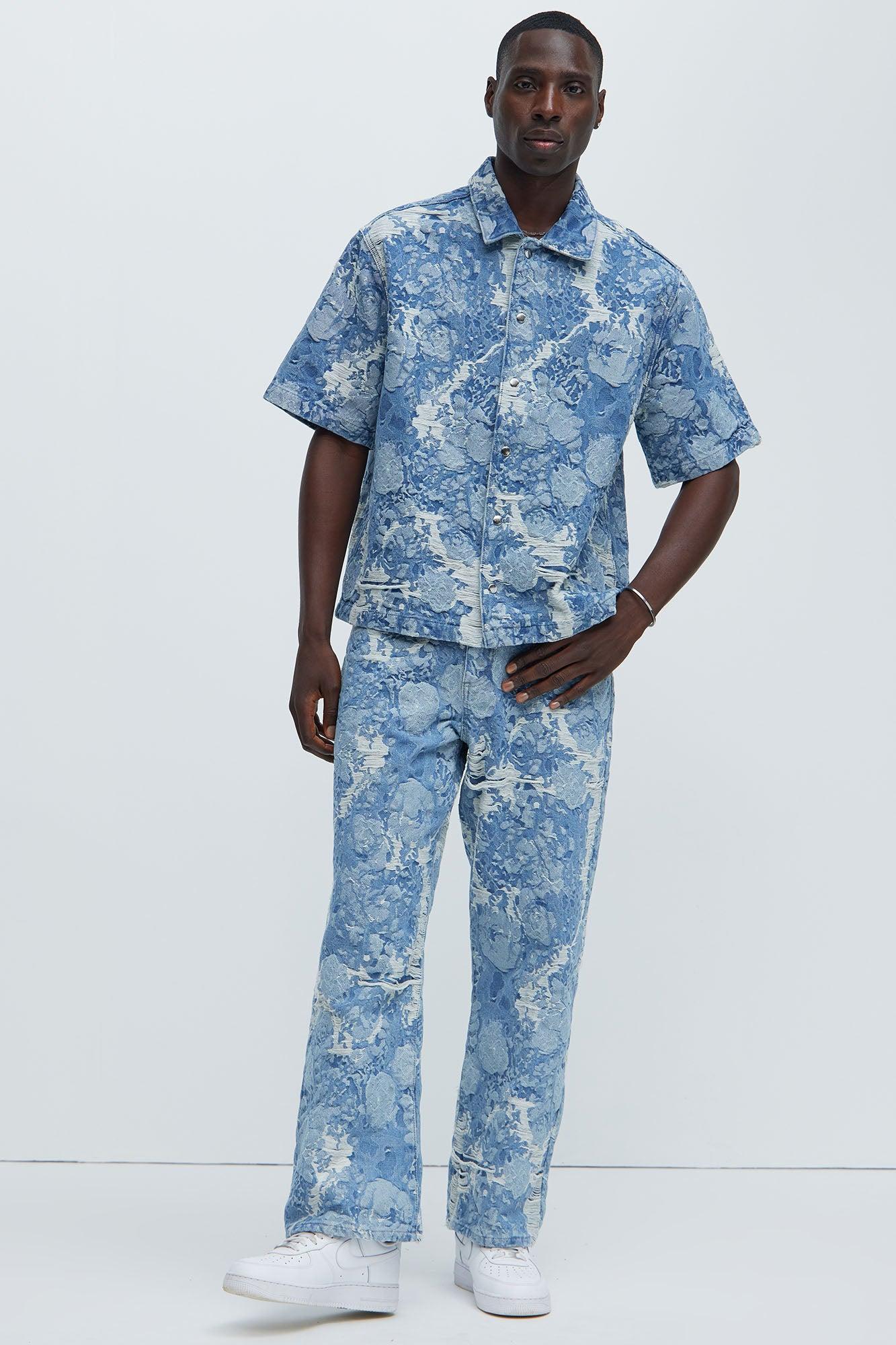 Inspired Jacquard Denim Shirt  - Light Wash Product Image