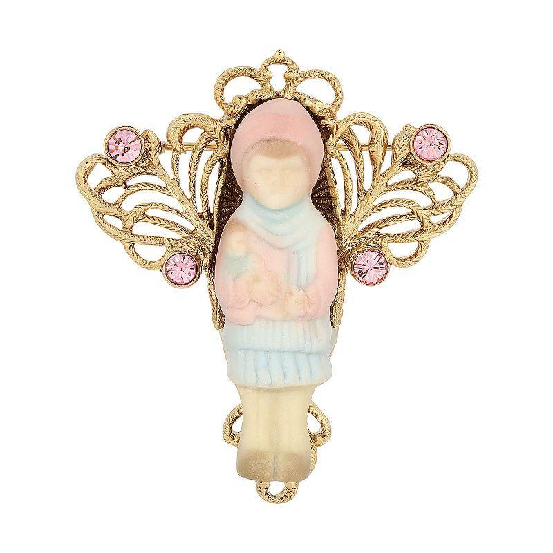 1928 14k Gold Dipped Porcelain Doll Pin, Womens, Pink Product Image