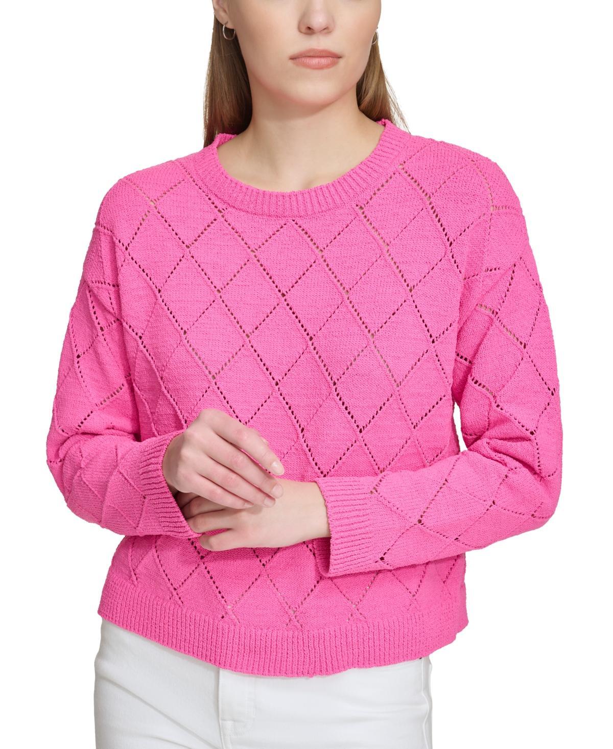 Dkny Jeans Womens Diamond-Shaped Pointelle Sweater Product Image