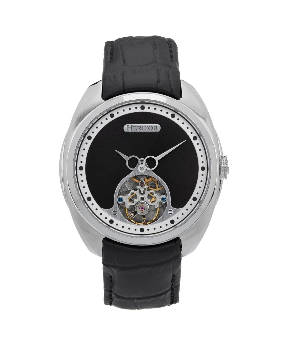 Heritor Automatic Men Roman Leather Watch - Silver/Black, 46mm Product Image