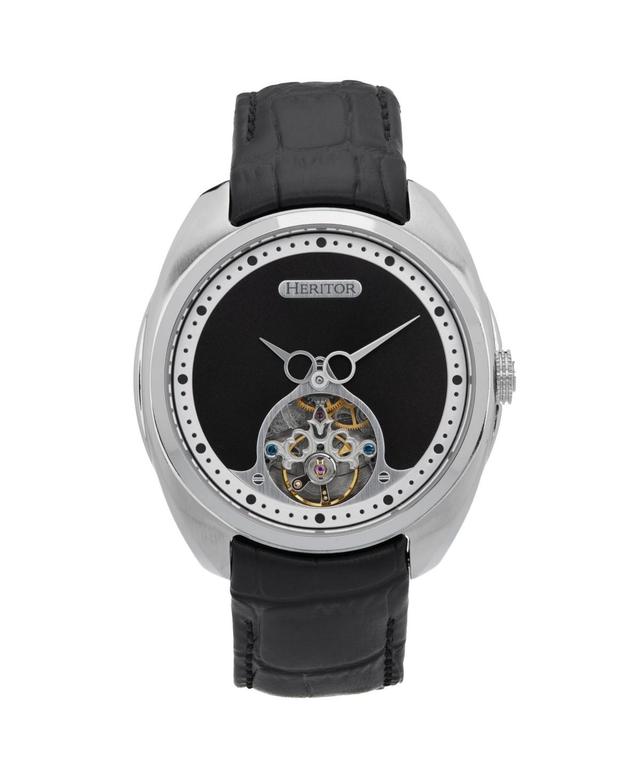 Heritor Automatic Men Roman Leather Watch - Silver/Black, 46mm Product Image