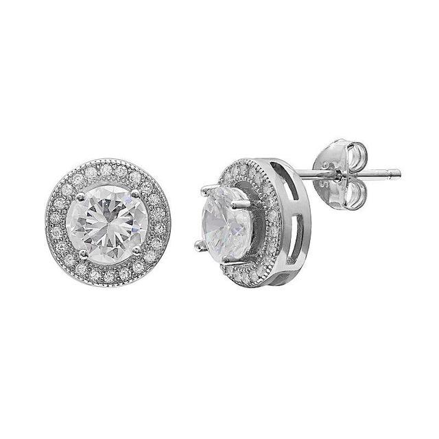 PRIMROSE Sterling Silver Cubic Zirconia Halo Stud Earrings, Womens, Grey Product Image