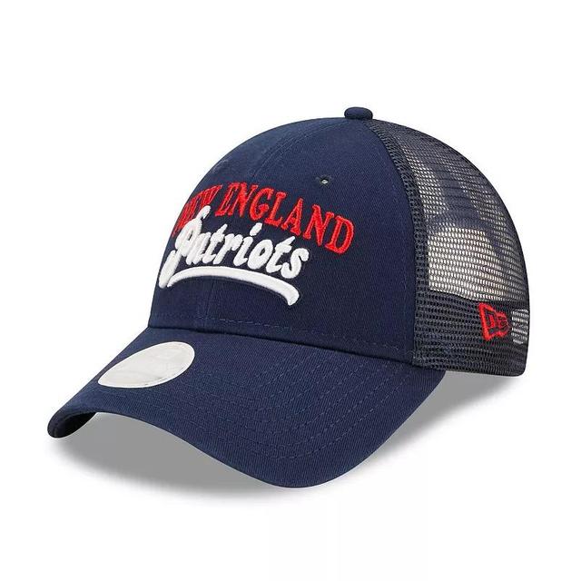 Womens New Era New England Patriots Team Trucker 9FORTY Snapback Hat, Blue Product Image