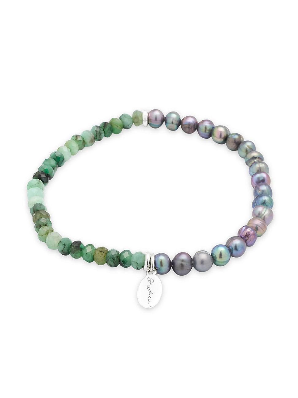 Mens Grey Freshwater Pearl and Gemstone Split Beaded Bracelet Product Image