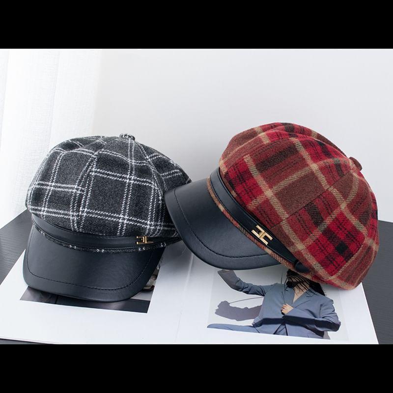 Plaid Wool Blend Newsboy Cap Product Image