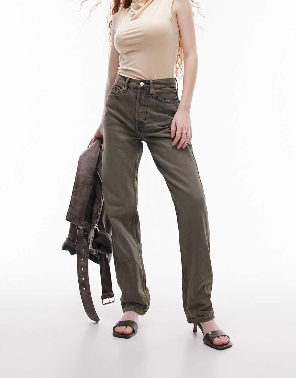 Topshop mid rise Dad jeans in grunge tint Product Image