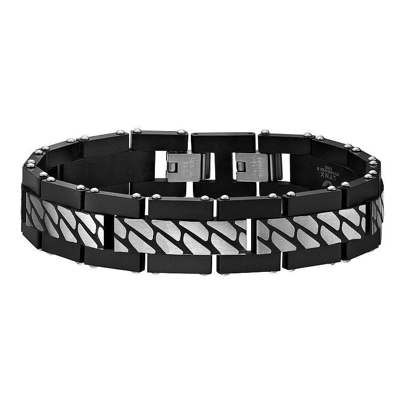 Mens LYNX Black Ion-Plated Stainless Steel Bracelet Two Tone Product Image