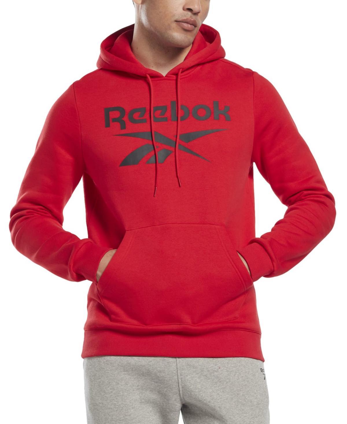 Reebok Mens Identity Classic-Fit Stacked Logo-Print Fleece Hoodie - Red Product Image