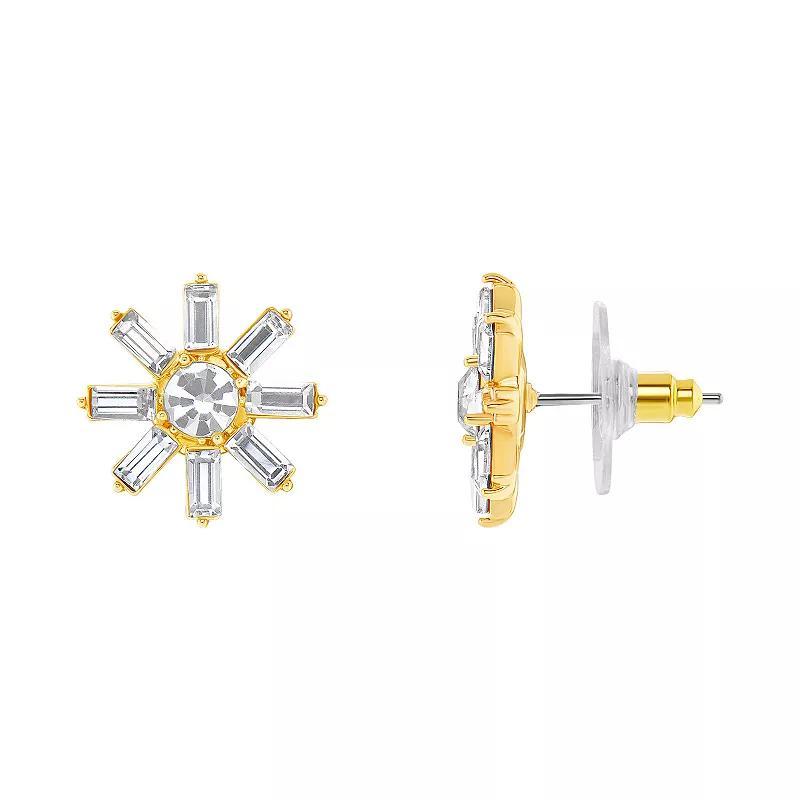 Emberly Gold Tone Crystal Baguette Flower Stud Earrings, Womens, Yellow Gold Tone Product Image