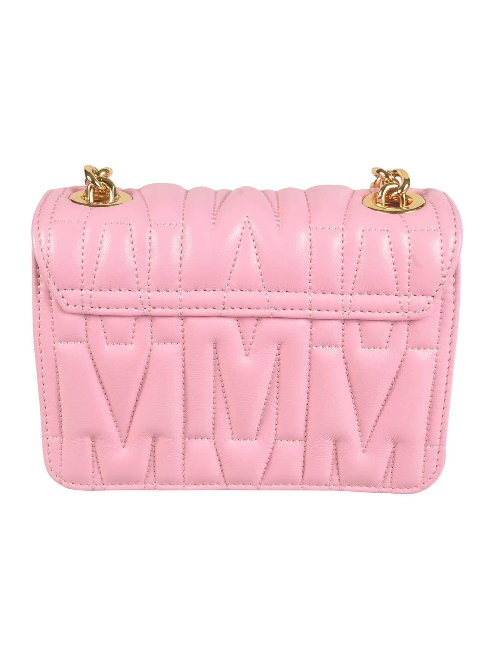 MOSCHINO Quilted Logo Flap Shoulder Bag In Pink Product Image