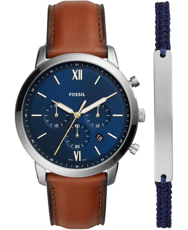 Men's Fossil Neutra Chrono Chronograph Brown Leather Strap Watch with Blue Dial and Bracelet Set (Model: Fs5708Set) Product Image