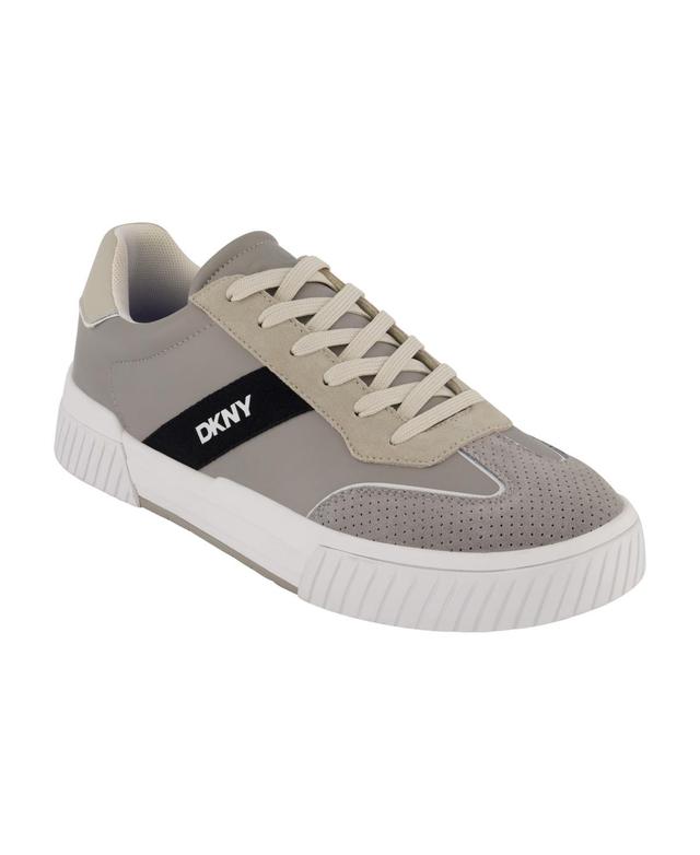 Dkny Mens Side Logo Perforated Two Tone Branded Sole Racer Toe Sneakers Product Image