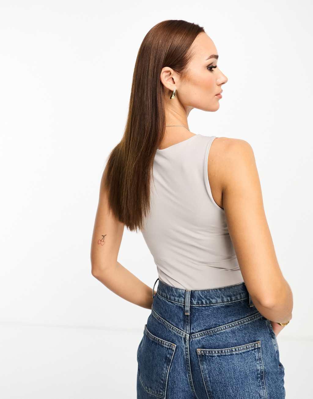 River Island hotfix slinky square neck bodysuit Product Image