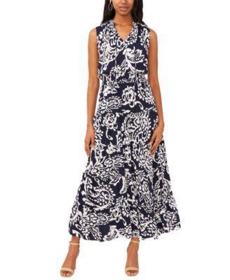 Msk Womens Printed Smocked-Waist Tiered Maxi Dress Product Image