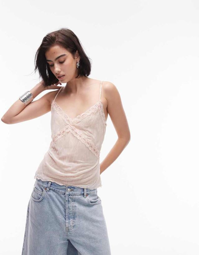 Topshop lace mix cami in pink Product Image