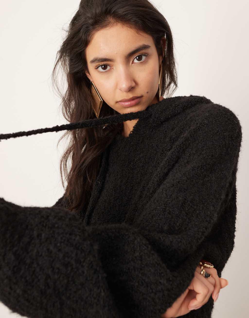 ASOS EDITION boucle knit oversized hoodie in black Product Image