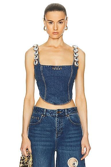 Jumbo Crystal Denim Corset Top Product Image