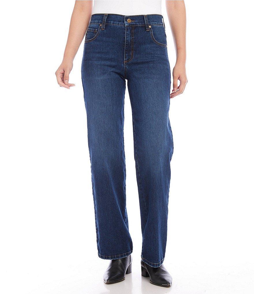 Karen Kane Mid Rise Wide Leg Stretch Denim Jeans Product Image