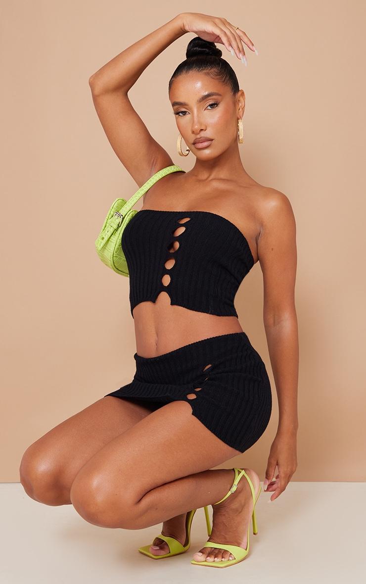 Black Bandeau Cut Out Knitted Top Product Image