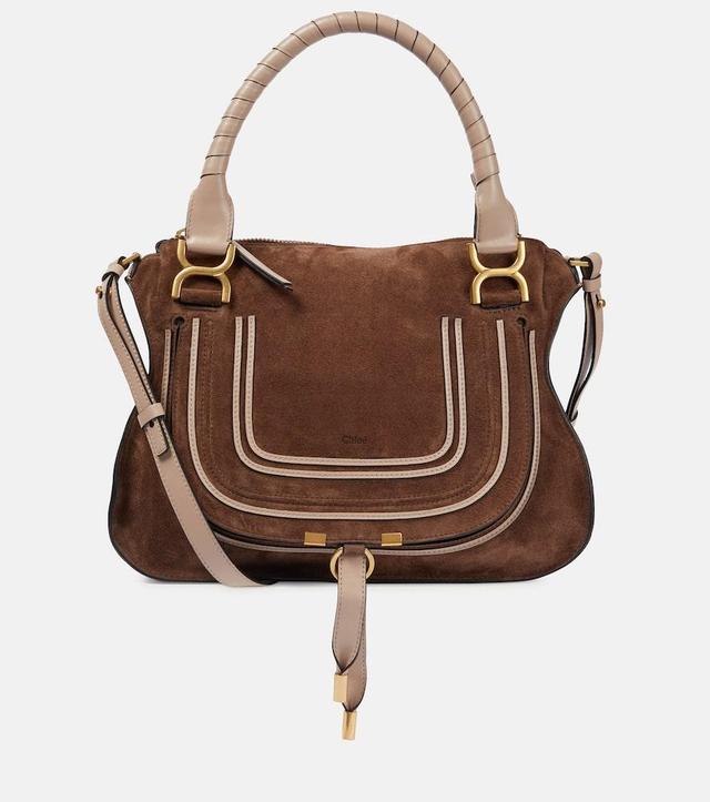 Marcie Medium Suede Tote Bag In Brown Product Image