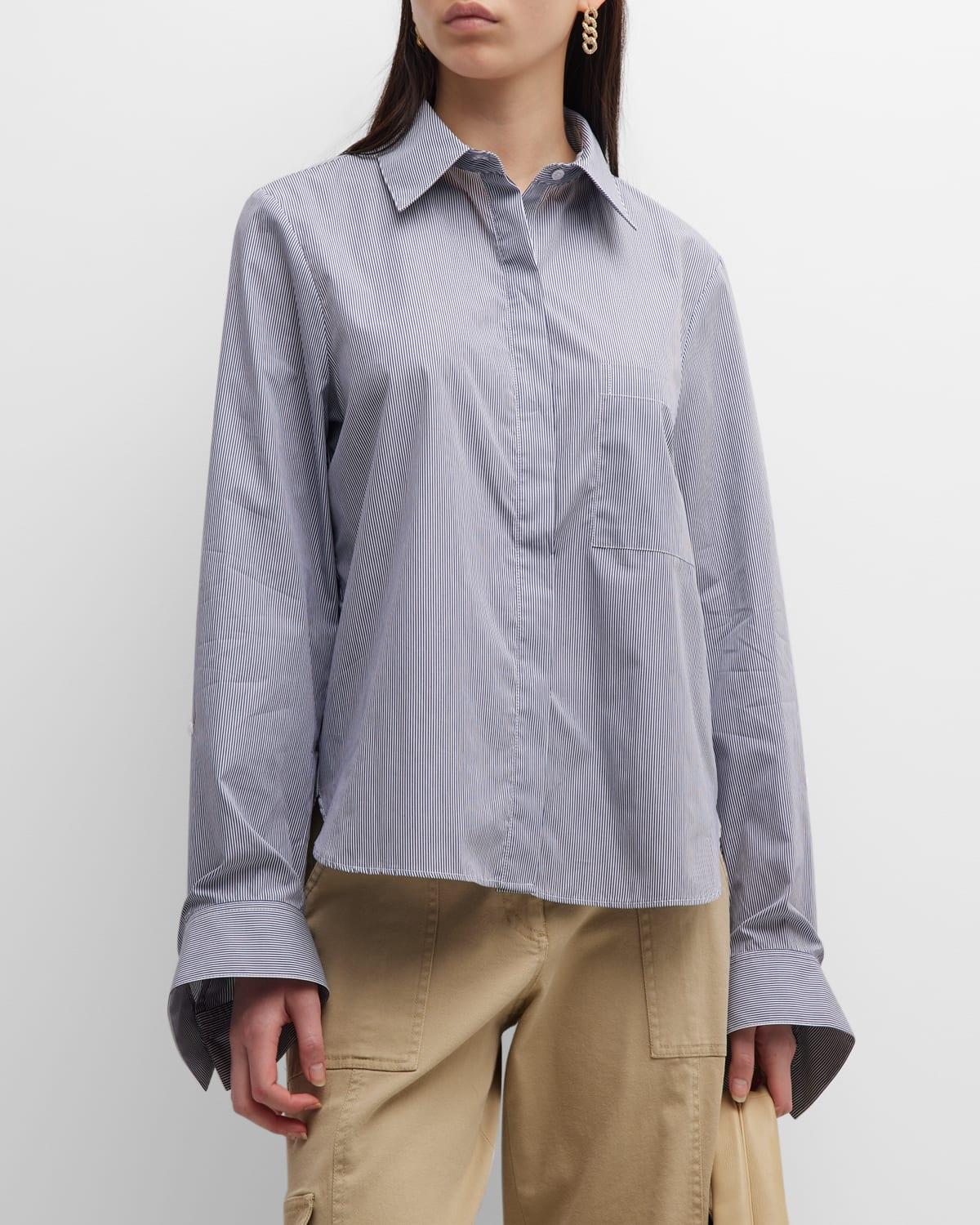 Striped Cotton Button-Front Boyfriend Shirt Product Image