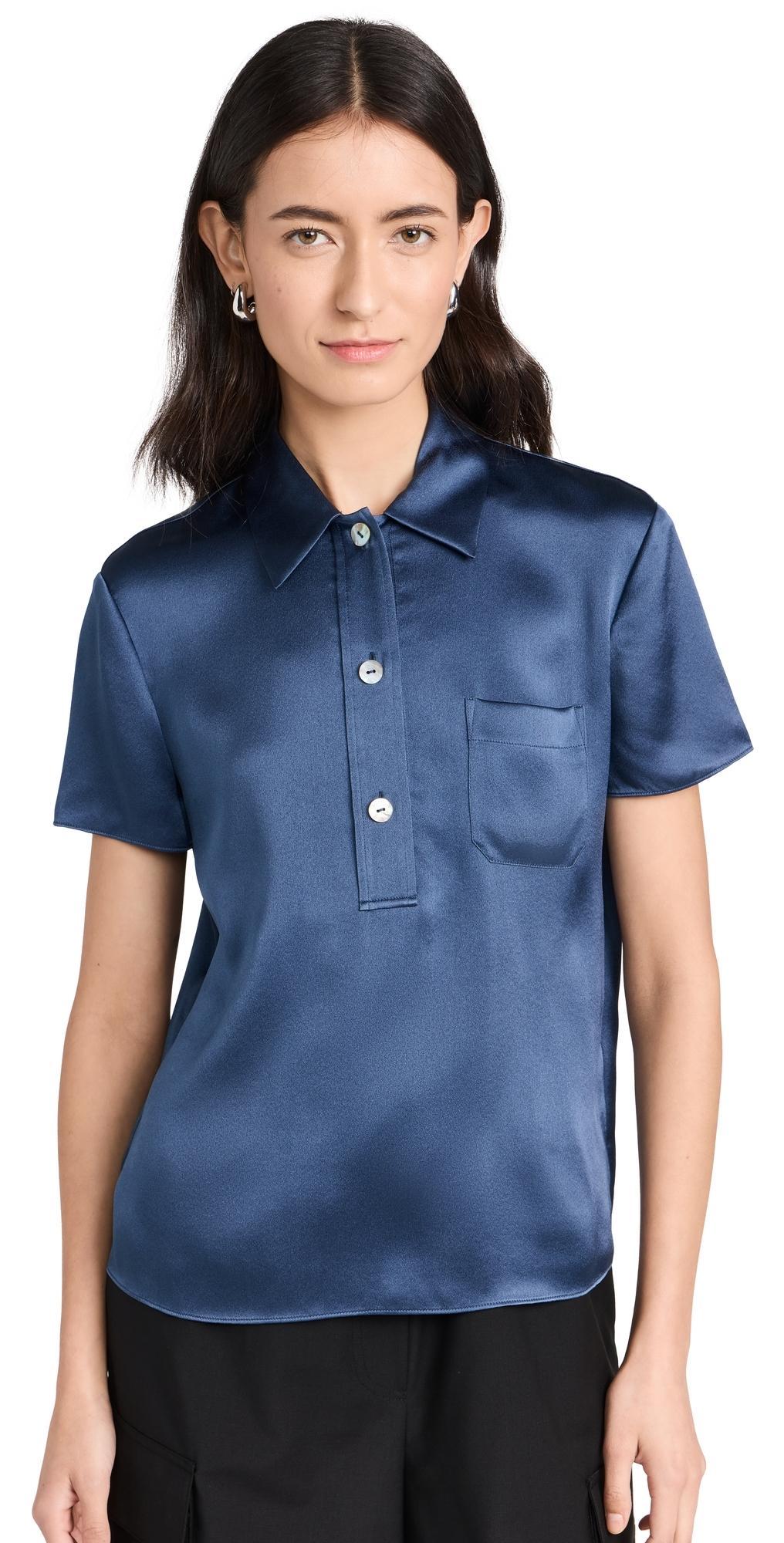 Women's Silk Short-sleeve Polo Top In Riverbed Product Image