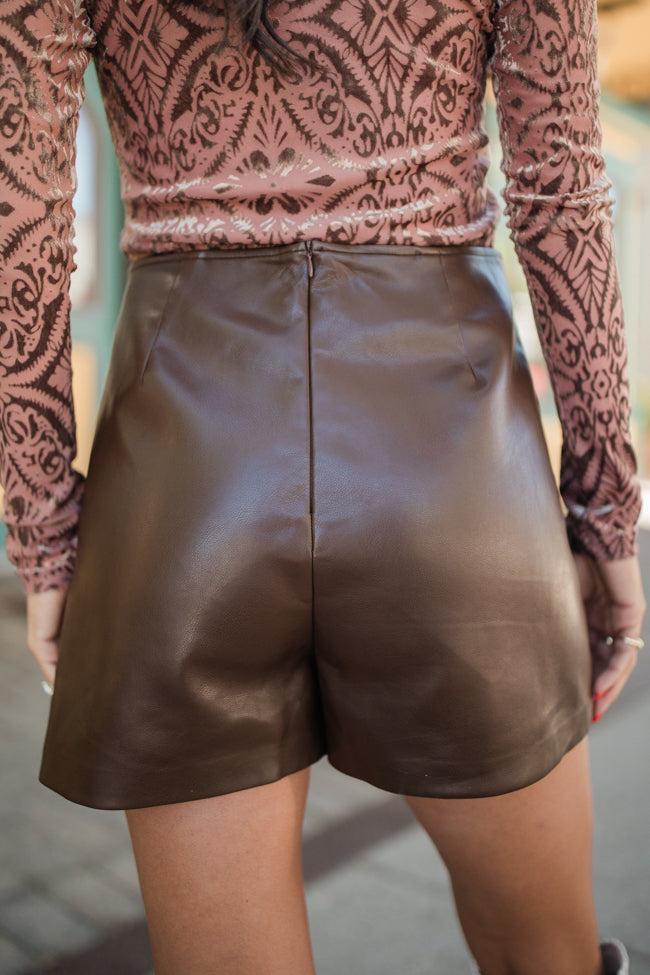 To The Point Chocolate Faux Leather Skort FINAL SALE Product Image