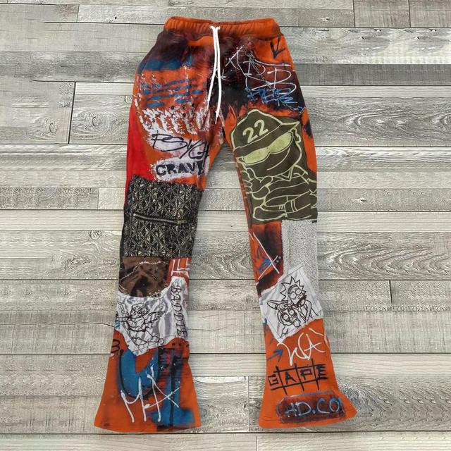 Art Collage Orange Print Street Casual Sweatpants Product Image