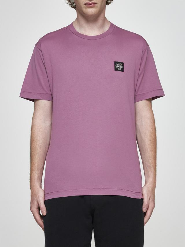 STONE ISLAND Logo-patch Cotton T-shirt In Quartz Pink Product Image