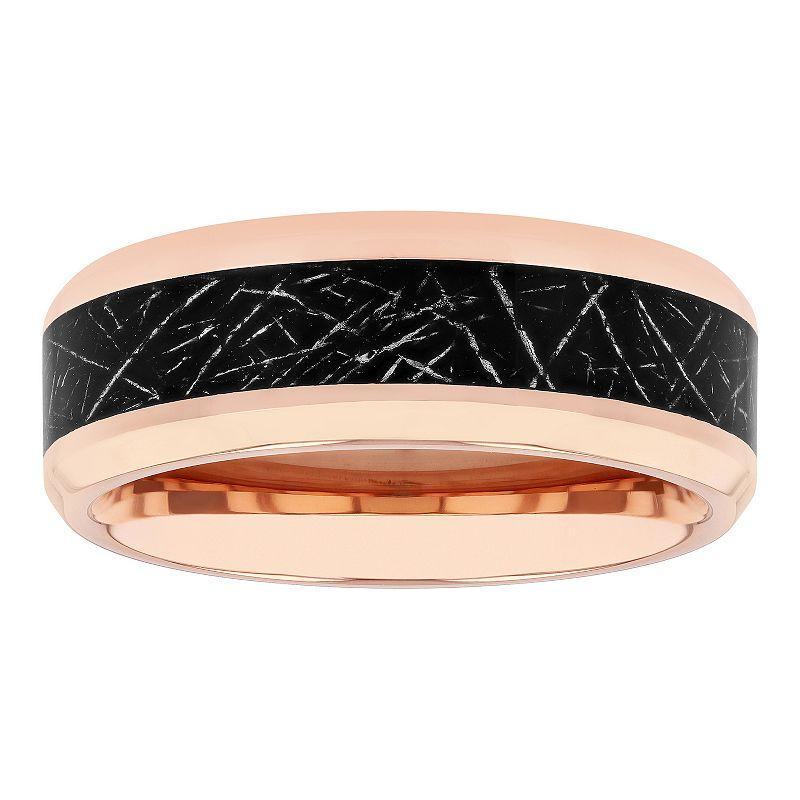 Mens Rose Gold Tone Stainless Steel & Carbon Fiber Wedding Band Pink Tone Product Image