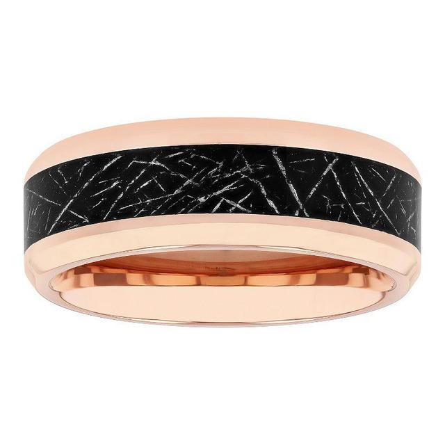 Mens Rose Gold Tone Stainless Steel & Carbon Fiber Wedding Band Pink Tone Product Image