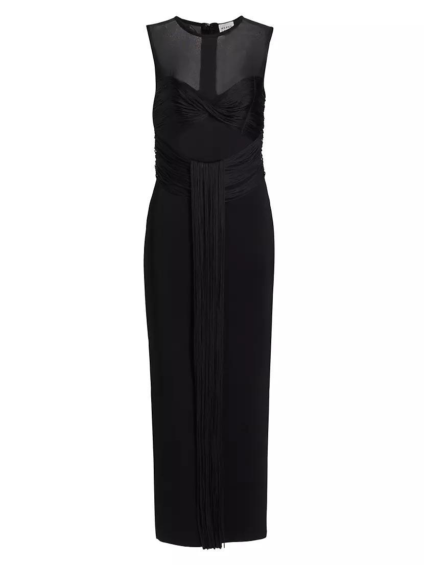 Womens Nina Mesh Paneled Fringe Gown Product Image