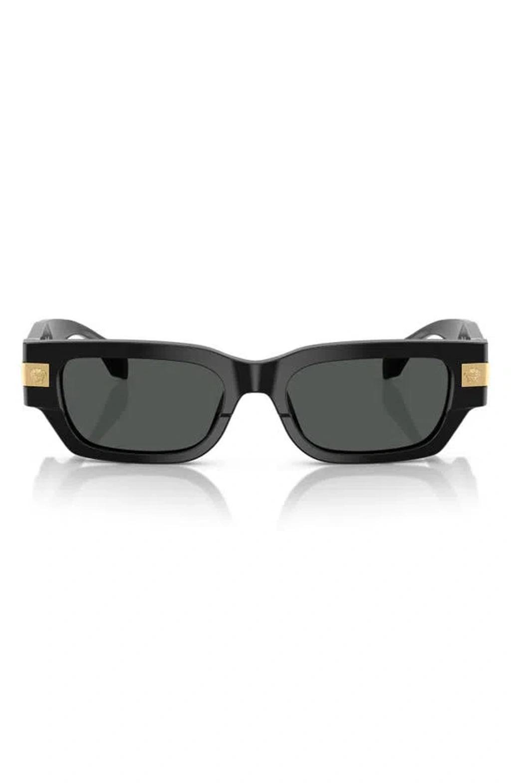 VERSACE 53mm Plaque Rectangular Sunglasses In Black Product Image