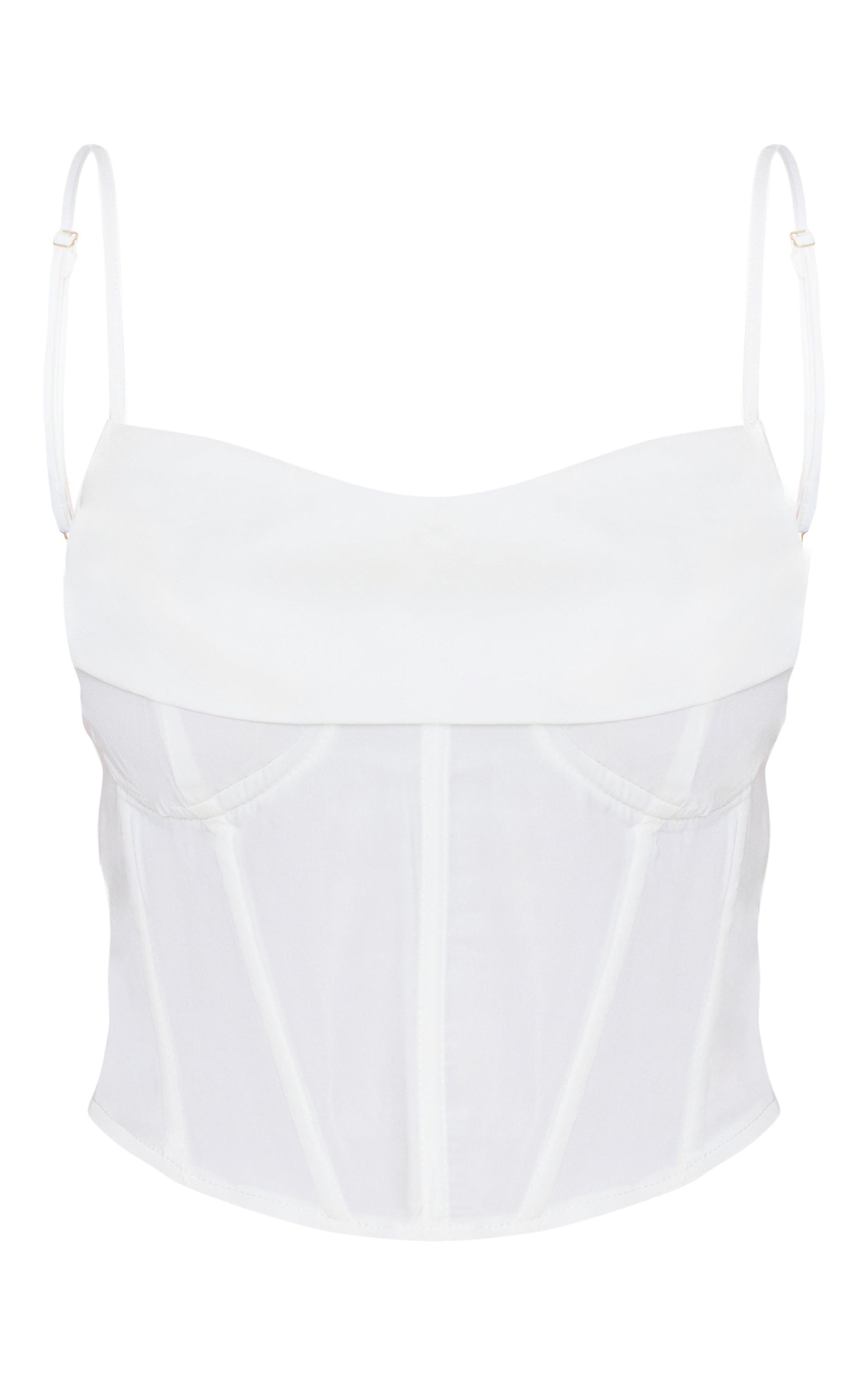 White Woven Cowl Neck Detail Strappy Dip Hem Corset Product Image