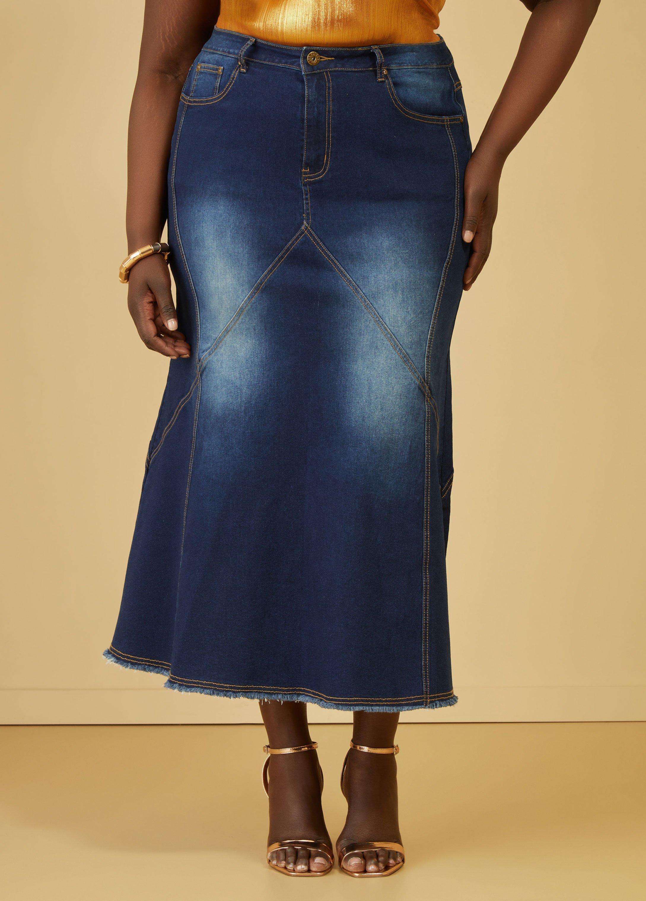 Plus Size Stitch Detailed Denim Maxi Skirt Ashley Stewart Product Image