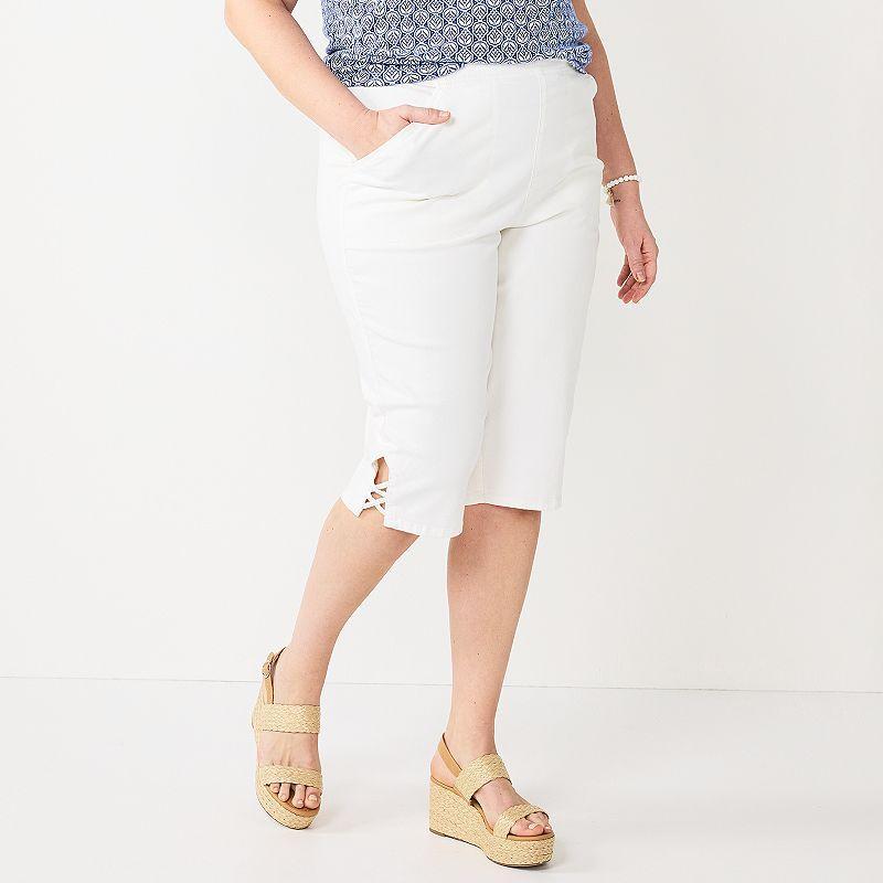 Plus Size Croft & Barrow Lattice-Hem Pull-On Mid-Rise Skimmer Jeans, Womens product image