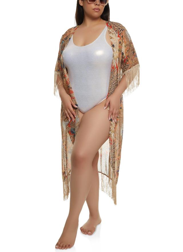 Psychedelic Print Fringe Cover Up Kimono Female Product Image