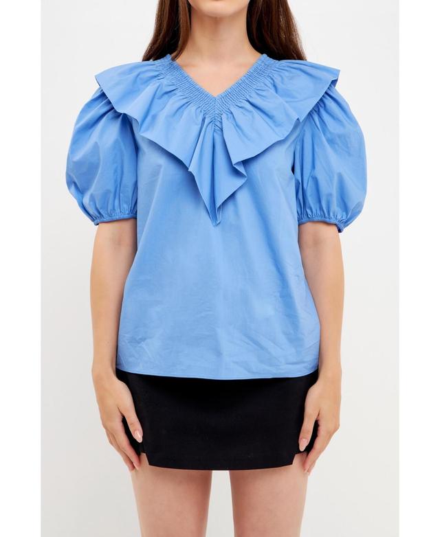 English Factory Womens Smocked Ruffled Puff Sleeve Top Product Image