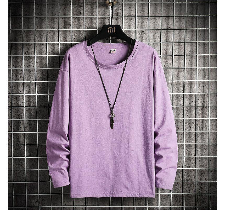 Long-Sleeve Crew Neck Plain T-Shirt Product Image