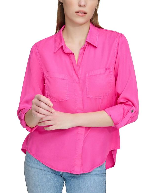 Dkny Jeans Womens Roll-Tab-Sleeve Button-Front Shirt Product Image